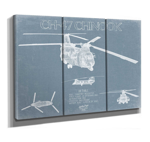 Bella Frye Boeing CH-47 Chinook Helicopter Blueprint Wall Art - Original Aviation Print