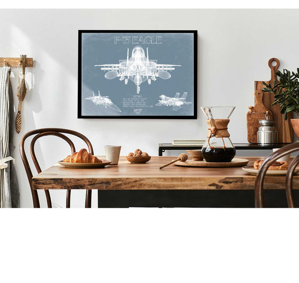 Bella Frye F-15 Eagle Aircraft Blueprint Wall Art - Original Fighter Plane Print