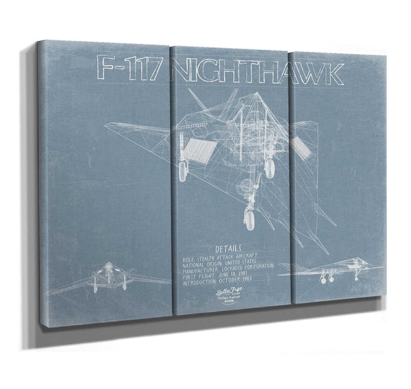 Bella Frye F-117 Nighthawk Aircraft Blueprint Wall Art - Original Fighter Plane Print