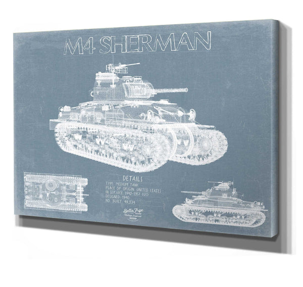 Bella Frye M4 Sherman Tank Blueprint Wall Art - Original Military Print