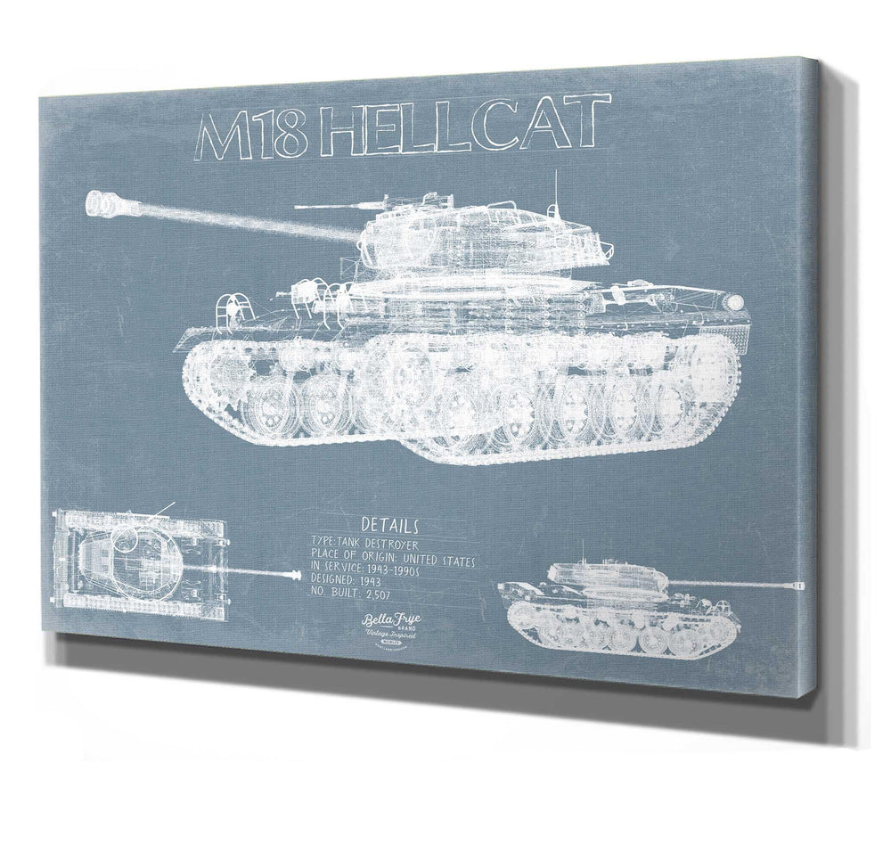 Bella Frye M18 Hellcat Tank Blueprint Wall Art - Original Military Print