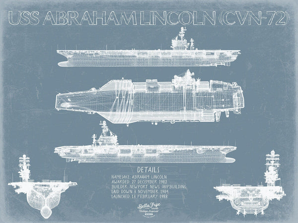 Bella Frye USS Abraham Lincoln CVN-72 Blueprint Wall Art - Original Carrier Print