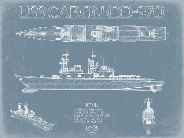 Bella Frye USS Caron DD-970 Blueprint Wall Art - Original Carrier Print