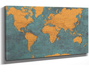 Bella Frye Large World Map Wall Art - Original Canvas World Map with Pushpins 10