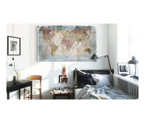 Bella Frye Large World Map Wall Art - Original Canvas World Map with Pushpins 2