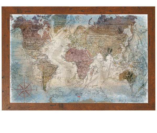 Bella Frye Large World Map Wall Art - Original Canvas World Map with Pushpins 2