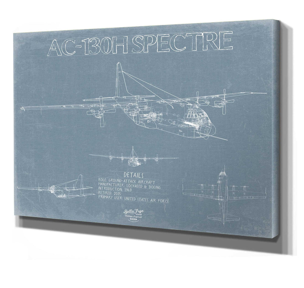 Bella Frye AC-130H Spectre Aircraft Blueprint Wall Art - Original Aviation Plane Print