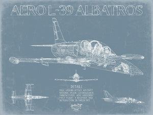 Bella Frye Aero L-39 Albatros Aircraft Blueprint Wall Art - Original Aviation Plane Print