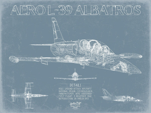 Bella Frye Aero L-39 Albatros Aircraft Blueprint Wall Art - Original Aviation Plane Print