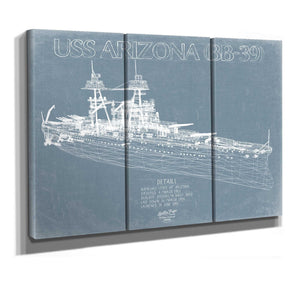 Bella Frye USS Arizona BB-39 Blueprint Wall Art - Original Carrier Print