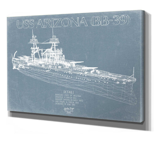 Bella Frye USS Arizona BB-39 Blueprint Wall Art - Original Carrier Print