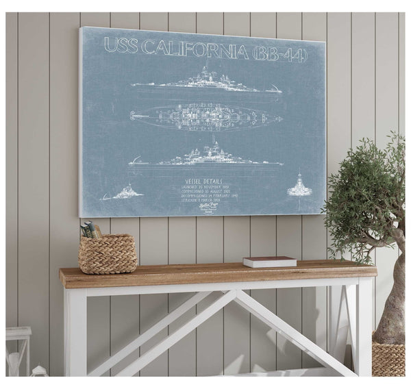 Bella Frye USS California BB-44 Blueprint Wall Art - Original Carrier Print