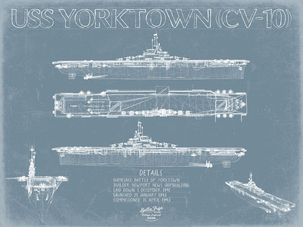 Bella Frye USS Yorktown CV-10 Blueprint Wall Art - Original Carrier Print