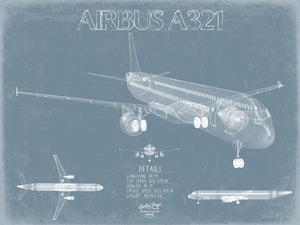 Bella Frye Airbus A321 Aircraft Blueprint Wall Art - Original Aviation Plane Print