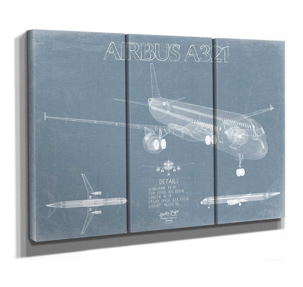 Bella Frye Airbus A321 Aircraft Blueprint Wall Art - Original Aviation Plane Print