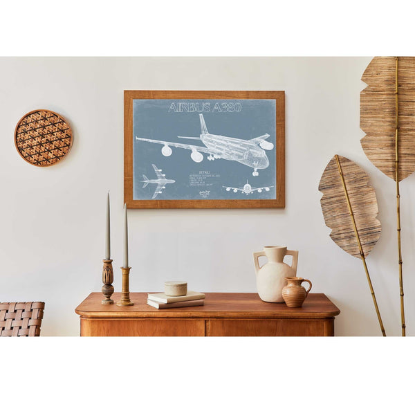 Bella Frye Airbus A380 Aircraft Blueprint Wall Art - Original Aviation Plane Print