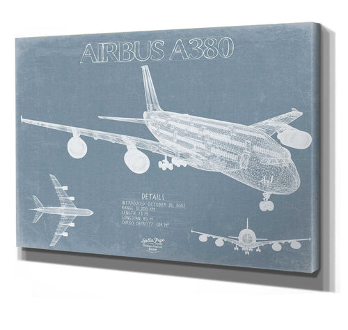 Bella Frye Airbus A380 Aircraft Blueprint Wall Art - Original Aviation Plane Print