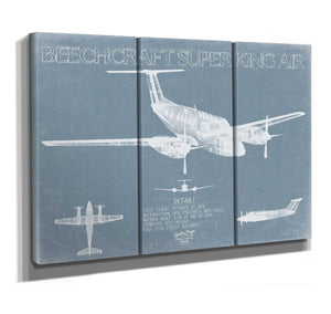 Bella Frye Beechcraft Super King Air 200 Aircraft Blueprint Wall Art - Original Aviation Plane Print