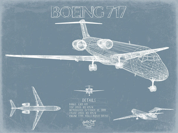 Bella Frye Boeing 717 Aircraft Blueprint Wall Art - Original Aviation Plane Print