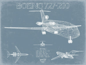 Bella Frye Boeing 727-200 Aircraft Blueprint Wall Art - Original Aviation Plane Print