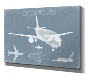 Bella Frye 14" x 11" / Stretched Canvas Wrap Boeing 737 Aircraft Blueprint Wall Art - Original Aviation Plane Print