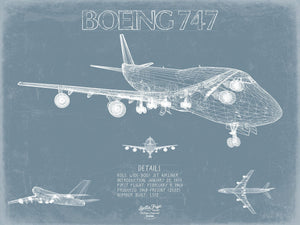 Bella Frye Boeing 747 Aircraft Blueprint Wall Art - Original Aviation Plane Print