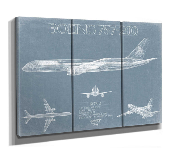 Bella Frye Boeing 757 200 Aircraft Blueprint Wall Art - Original Aviation Plane Print