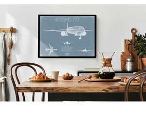 Bella Frye Boeing 777 Aircraft Blueprint Wall Art - Original Aviation Plane Print