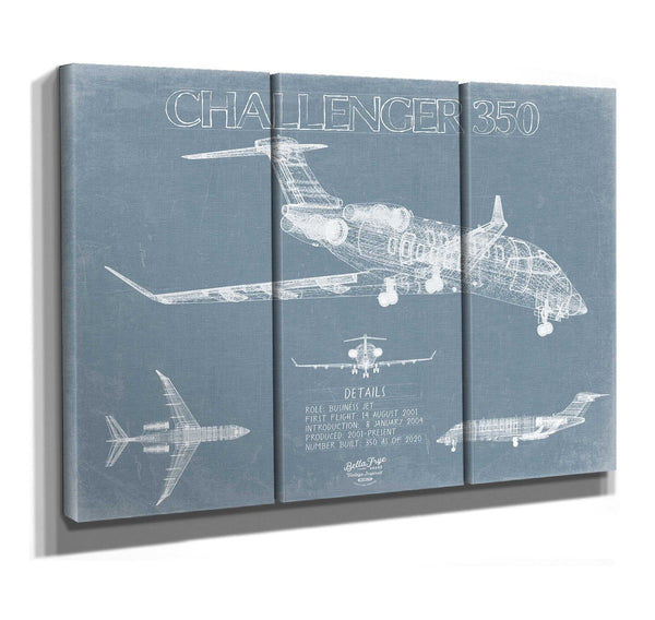 Bella Frye Bombardier Challenger 350 Aircraft Blueprint Wall Art - Original Aviation Plane Print