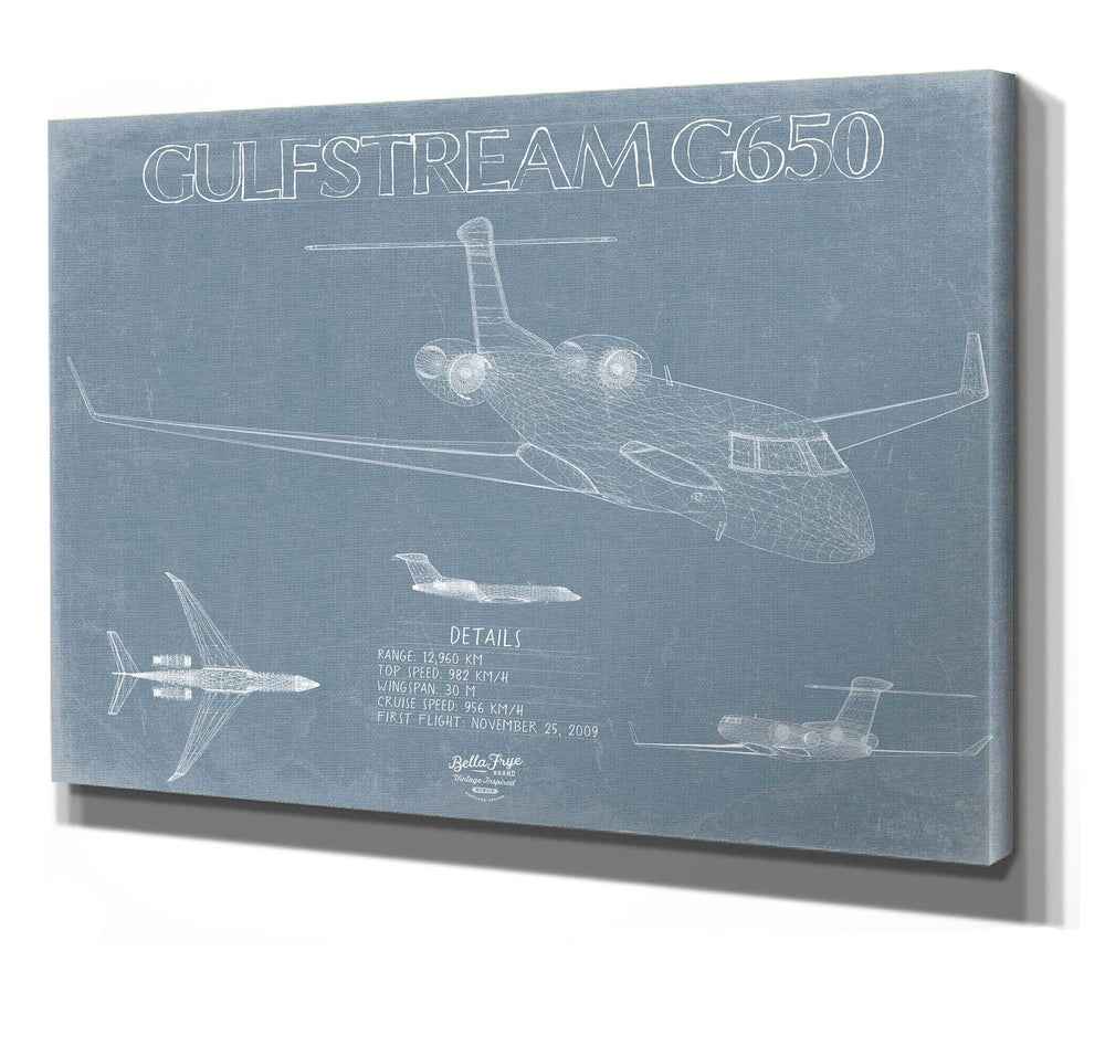 Bella Frye Gulfstream G650 Aircraft Blueprint Wall Art - Original Aviation Plane Print