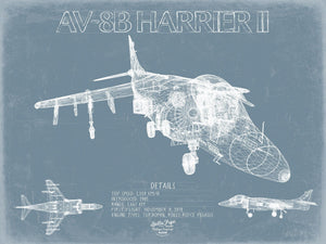 Bella Frye McDonnell Douglas AV 8B Harrier II Aircraft Blueprint Wall Art - Original Aviation Plane Print