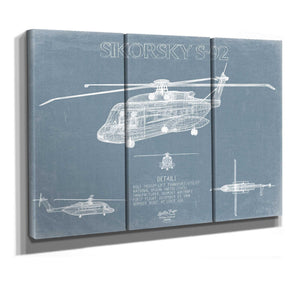 Bella Frye Sikorsky S-92 Helicopter Blueprint Wall Art - Original Aviation Print