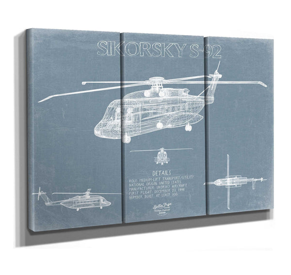 Bella Frye Sikorsky S-92 Helicopter Blueprint Wall Art - Original Aviation Print