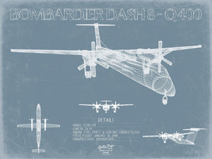 Bella Frye Bombardier Dash 8 Q400 Aircraft Blueprint Wall Art - Original Aviation Plane Print