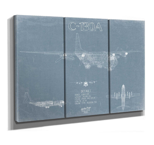 Bella Frye C 130A Aircraft Blueprint Wall Art - Original Aviation Plane Print