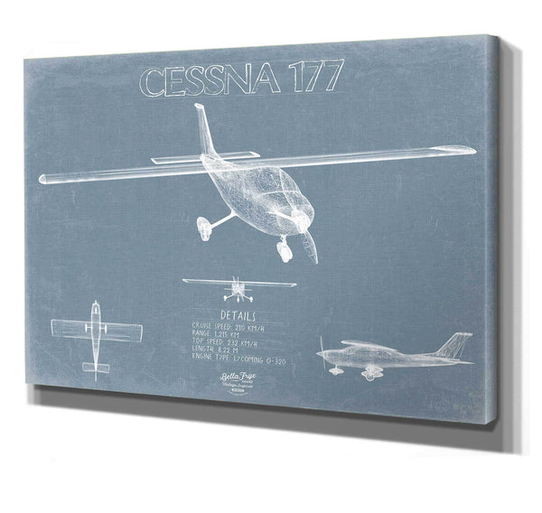 Bella Frye 14" x 11" / Stretched Canvas Wrap Cessna 177 Cardinal Aircraft Blueprint Wall Art - Original Airplane Print