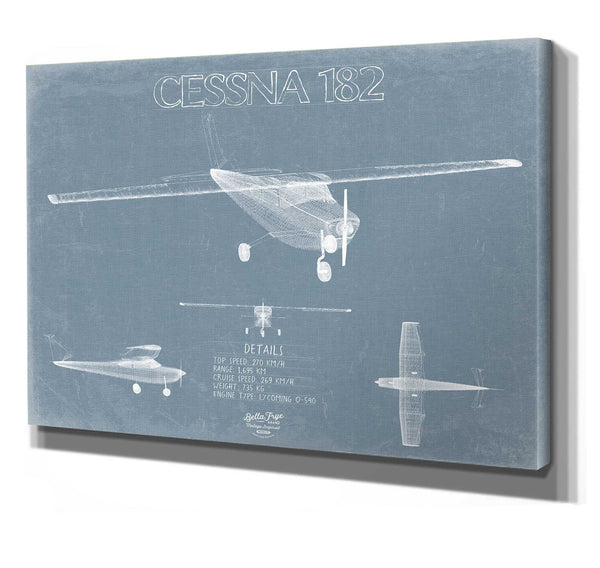 Bella Frye 14" x 11" / Stretched Canvas Wrap Cessna 182 Skylane Aircraft Blueprint Wall Art - Original Airplane Print