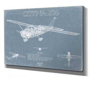 Bella Frye 14" x 11" / Stretched Canvas Wrap Cessna 206 Stationer Aircraft Blueprint Wall Art - Original Airplane Print