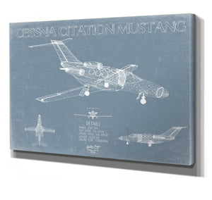 Bella Frye 14" x 11" / Stretched Canvas Wrap Cessna Citation Mustang Aircraft Blueprint Wall Art - Original Airplane Print