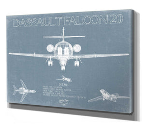 Bella Frye Dassault Falcon 20 Aircraft Blueprint Wall Art - Original Airplane Print