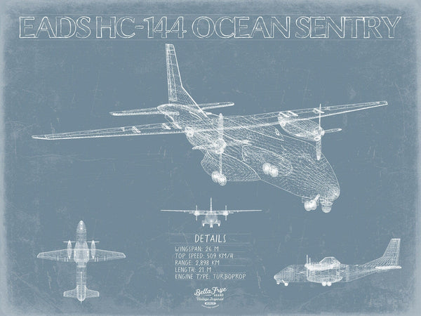 Bella Frye EADS HC 144 Ocean Sentry Blueprint Wall Art - Original Aviation Plane Print