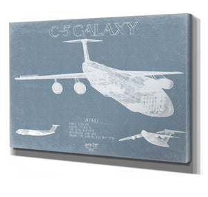 Bella Frye 14" x 11" / Stretched Canvas Wrap C-5 Galaxy Blueprint Wall Art - Original Aviation Plane Print