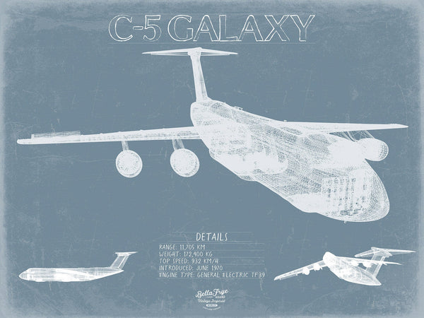 Bella Frye C-5 Galaxy Blueprint Wall Art - Original Aviation Plane Print