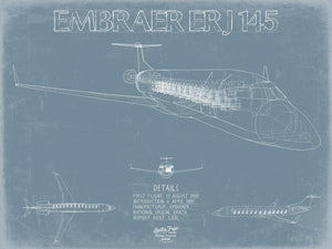 Bella Frye Embraer ERJ-145 Aircraft Blueprint Wall Art - Original Airplane Print