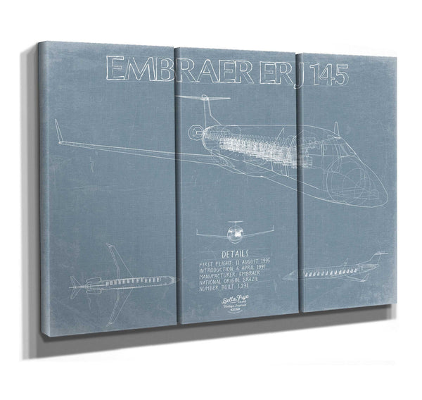 Bella Frye Embraer ERJ-145 Aircraft Blueprint Wall Art - Original Airplane Print