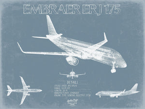 Bella Frye Embraer ERJ-175 Aircraft Blueprint Wall Art - Original Airplane Print