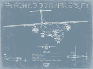 Bella Frye Fairchild Dornier 328JET Aircraft Blueprint Wall Art - Original Airplane Print