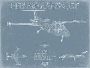 Bella Frye HFB 320 Hansa Jet Aircraft Blueprint Wall Art - Original Airplane Print