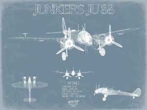 Bella Frye Junkers Ju 88 Aircraft Blueprint Wall Art - Original Airplane Print