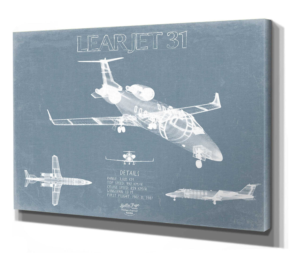 Bella Frye Learjet 31 Aircraft Blueprint Wall Art - Original Airplane Print